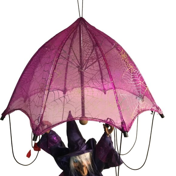 Flying Witch Animated Parachute Striped Legs Spider Web Dress Halloween Ganz ? - Picture 7 of 15